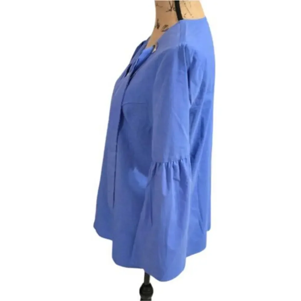 Michael Kors‎ Blue Grommet Lace Up Bell Sleeve Blouse Womens Medium M